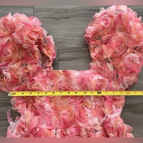 CES FEMME Dress Lace Ruffles Tule With Puff Sleeves Pink Size S - Picture 8 of 16